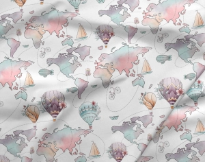 Bawełna Mapa Balony