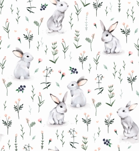 Tkanina Bawełniana Premium Króliki  na łące / Meadow Bunnies