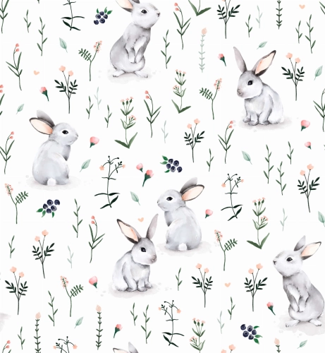 Bawełna Króliki  na łące / Meadow Bunnies