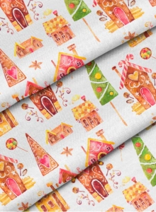 OUTLET Dzianina dresowa Piernikowe Chaty 70x150cm
