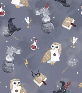 Jersey drukowany singiel bawełna z elastanem Magic Spells Grey