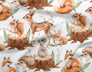 Tkanina Bawełniana Premium Forest Deer and Hedgehog
