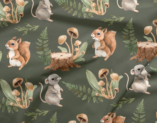 Tkanina Bawełniana Premium Forest Squirrel and Mouse
