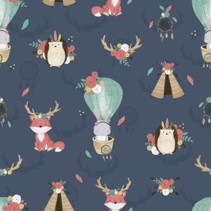 Poliester Wodoodporny Boho Animals Navy
