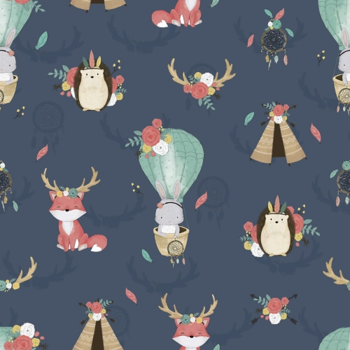 Poliester Wodoodporny Boho Animals Navy