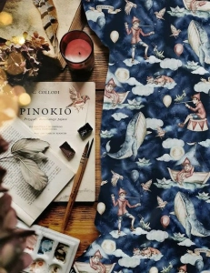 Bawełna Pinokio na granatowym / Pinocchio on navy blue