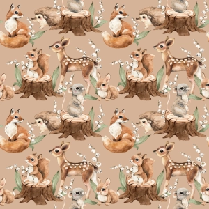Tkanina Poliestrowa wodoodporna drukowana wzór Forest  Deer and Hedgehog