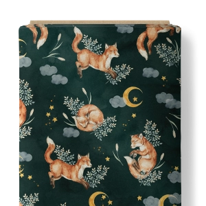 Tkanina Bawełniana Premium   Moon Fox on green