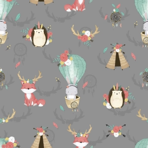 Jersey Boho Animals Gray
