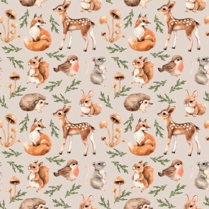 Tkanina Bawełniana Premium Forest Animals on Beige