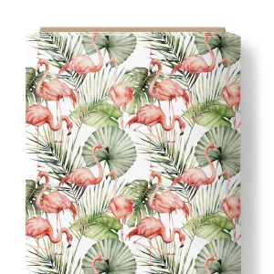 OUTLET Tkanina bambusowa  Flamingi w Liściach /  Flamingos in Leaves 34x150cm