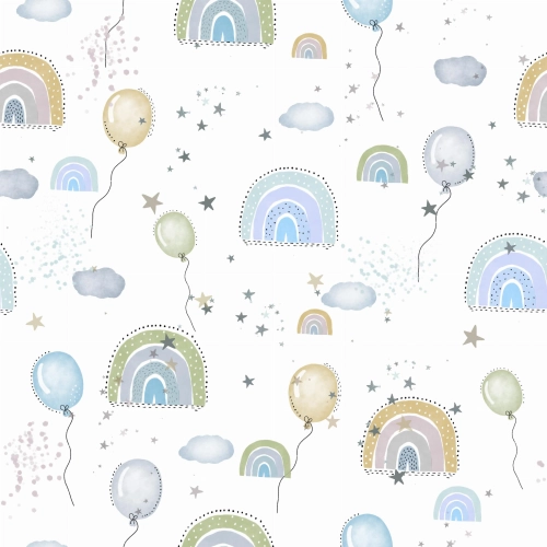Tkanina Bawełniana Premium Rainbows and balloons