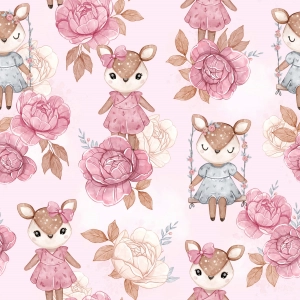 Tkanina Poliestrowa wodoodporna drukowana wzór Rose Deer Peonies