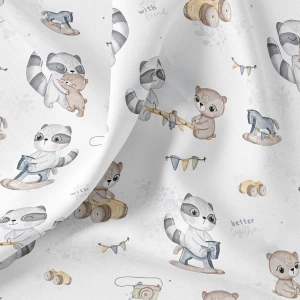 Bawełna Misie i Szopy / Teddy bears and raccoons