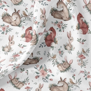 Tkanina Bawełniana Premium Sleeping Forest Animals White
