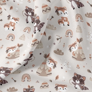 Bawełna  Liski Szopy Boho / Boho raccoon foxes