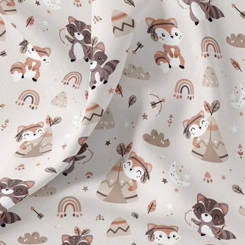 Bawełna Liski Szopy Boho / Boho raccoon foxes