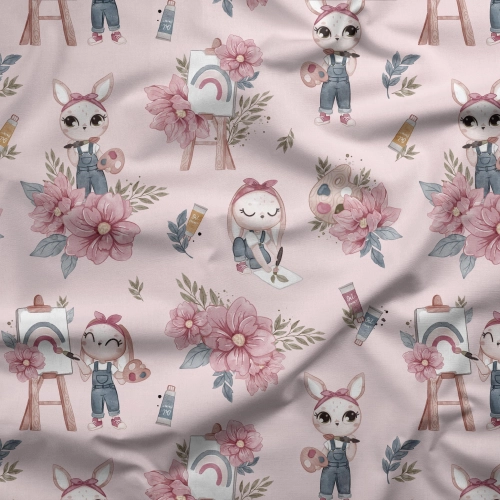 Dzianina dresowa Pink Artist Bunny