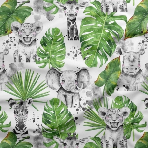 Tkanina Bawełniana Premium Green Monstera Safari