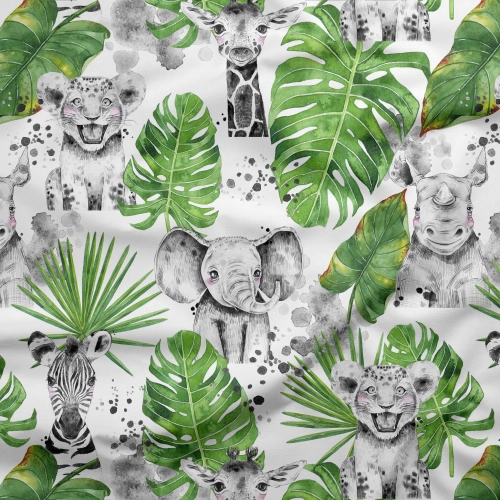 Tkanina Bawełniana Premium Green Monstera Safari