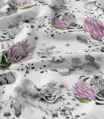 Rib Knit Jersey Flower Safari