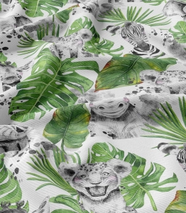 Rib Knit Jersey Green Monstera Safari