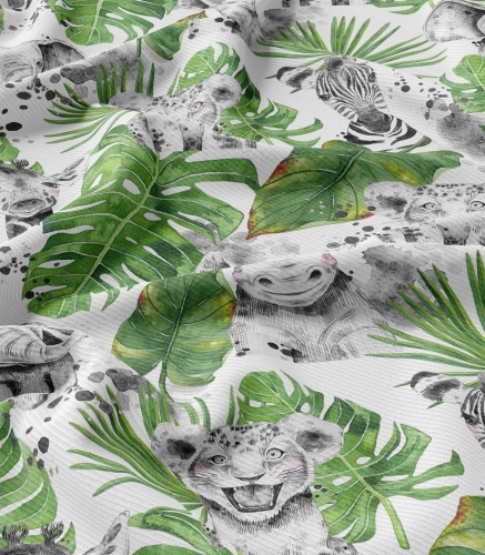 Rib Knit Jersey Green Monstera Safari