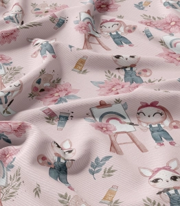 Rib Knit Jersey Pink Artist Bunny