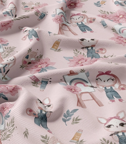 Rib Knit Jersey Pink Artist Bunny