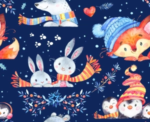 Bawełna Premium Winter Pets Navy