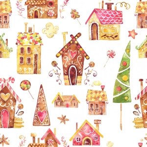 Bawełna Premium Gingerbread Houses