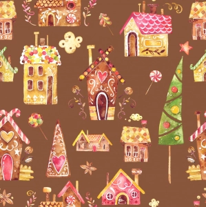 Bawełna Premium Gingerbread Houses on Brown