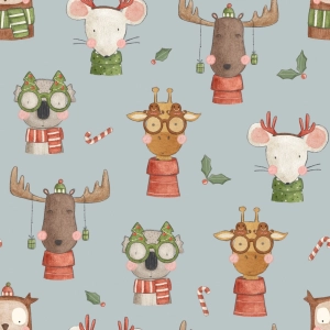 Bawełna Premium Christmas Animals Blue