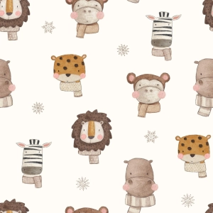 Bawełna Premium Animals in Scarves on Beige
