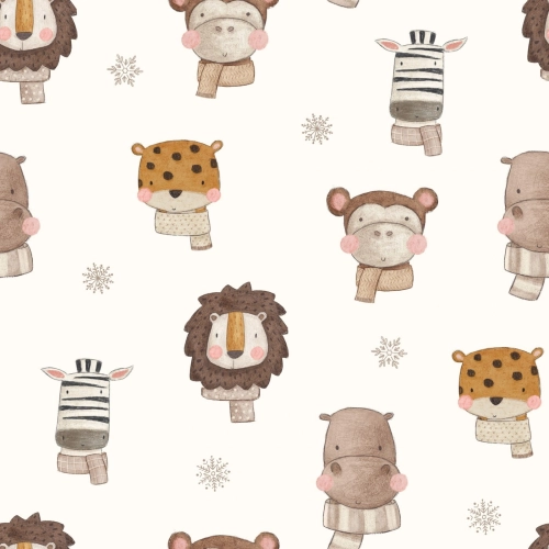 Bawełna Premium Animals in Scarves on Beige