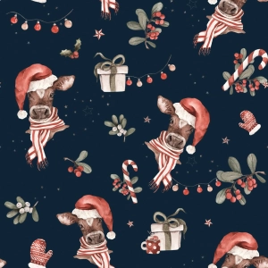 Bawełna Premium Christmas Cow Navy