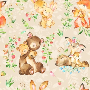 Drukowana Dzianina Dresowa Cute Animals on beige