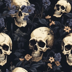 Drukowana Dzianina Dresowa Skull in flowers