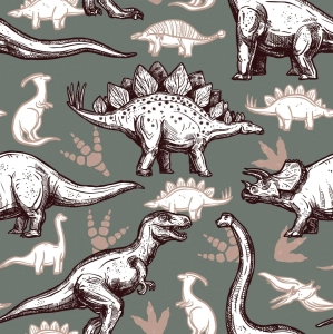 Drukowana Dzianina Dresowa Dinosaurs