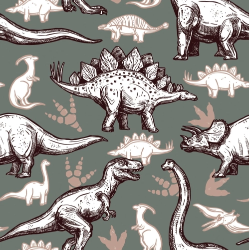 Drukowana Dzianina Dresowa Dinosaurs