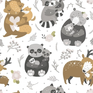 Drukowana Dzianina Dresowa Cuddling Animals