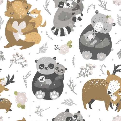 Drukowana Dzianina Dresowa Cuddling Animals