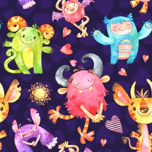 Drukowana Dzianina Dresowa Colorful Monsters