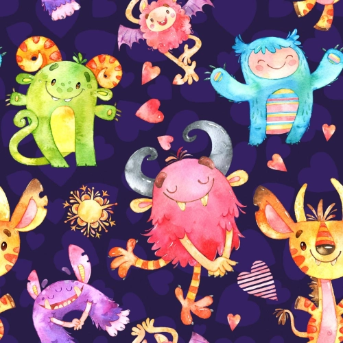 Drukowana Dzianina Dresowa Colorful Monsters