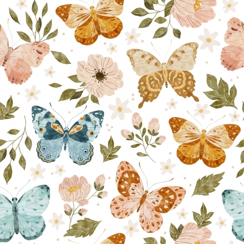 Tkanina Bawełniana Premium Motyl i Kwiaty