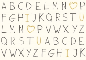 Tkanina Bawełniana Premium I Love You - Alphabet