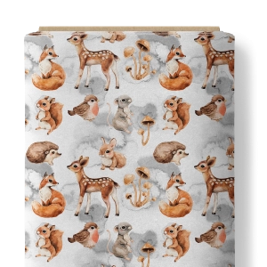 Jersey drukowany singiel bawełna z elastanem Forest White & Gray  / PoD