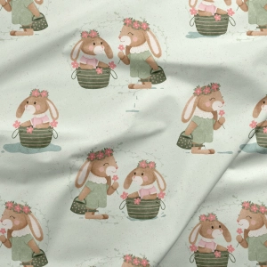 OUTLET Tkanina Bawełniana Premium Wiosenne słodkie króliczki  46x150cm