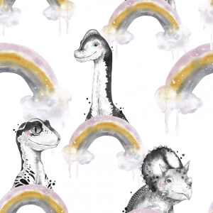 Tkanina Bawełniana Premium Tęczowe Dinozaury / Rainbow dinosaurs