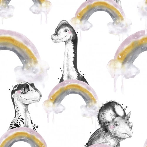 Tkanina Bawełniana Premium Tęczowe Dinozaury / Rainbow dinosaurs